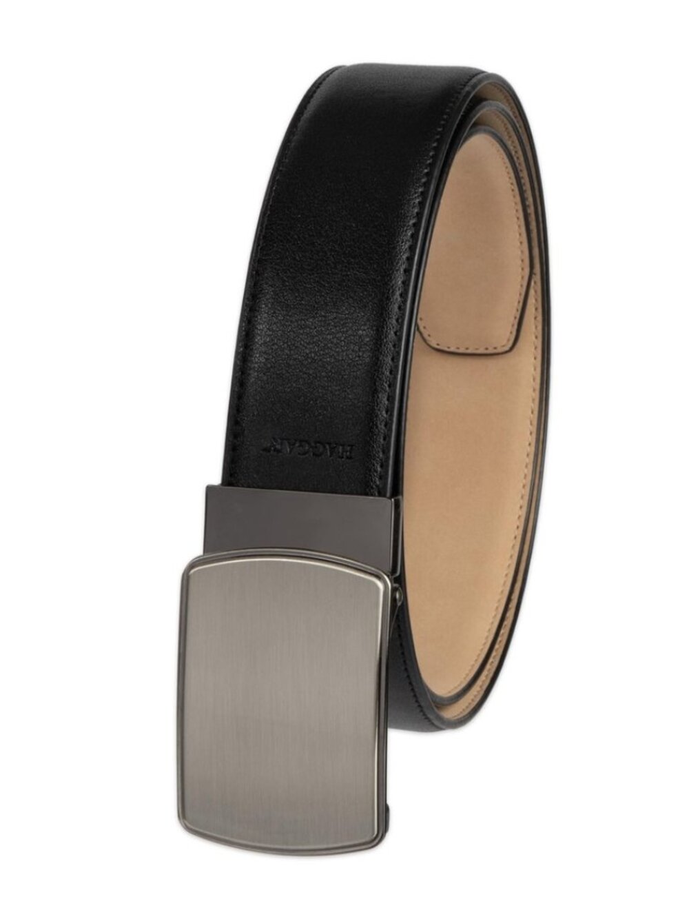Men's Haggar Tension Locking Plaque Buckle Dress Belt (New, Black, Large)